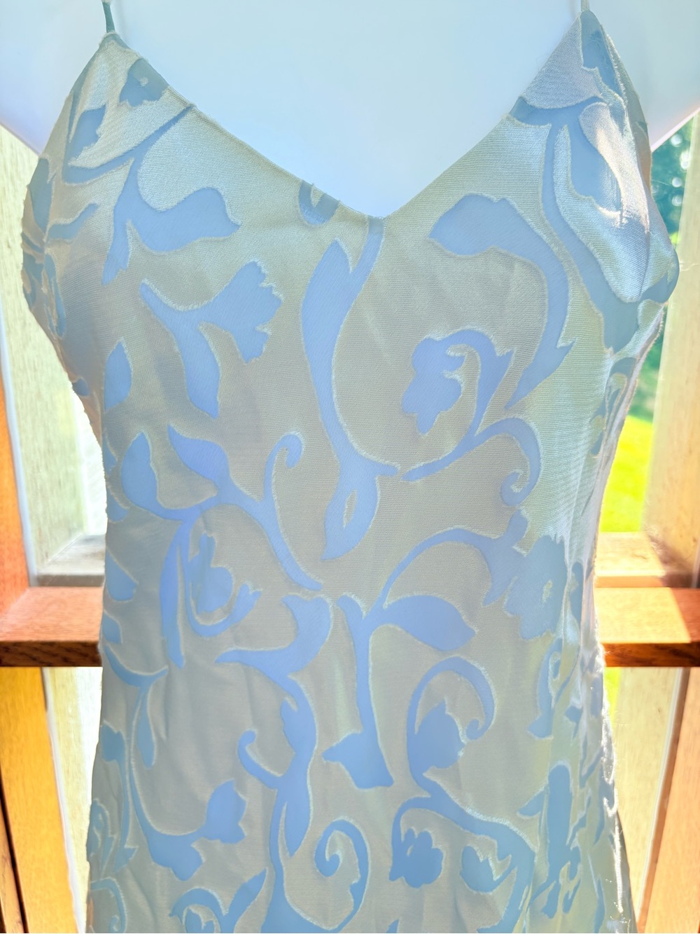 Vintage INXS Elegant Periwinkle Sterling Slip Dress Fleur de Lis Velvet Burnout - Picture 2 of 8